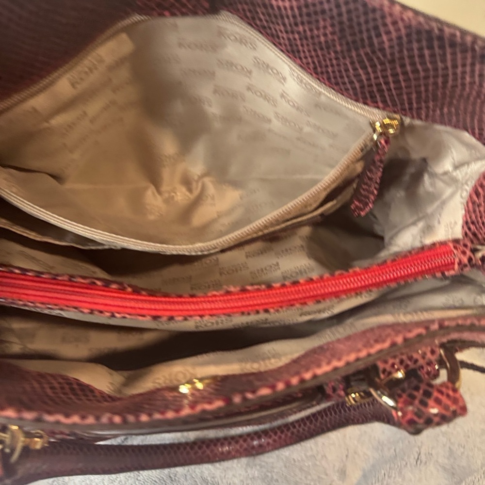 Michael Kors Large Red & Black Python Embossed Leather Satchel - Gold HW - Picture 15 of 16